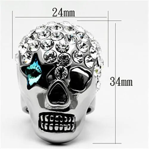 High polished (no plating) Stainless Steel Ring with Top Grade Crystal in Capri Blue for Women Style TK669