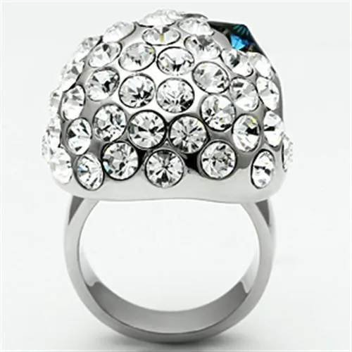High polished (no plating) Stainless Steel Ring with Top Grade Crystal in Capri Blue for Women Style TK669