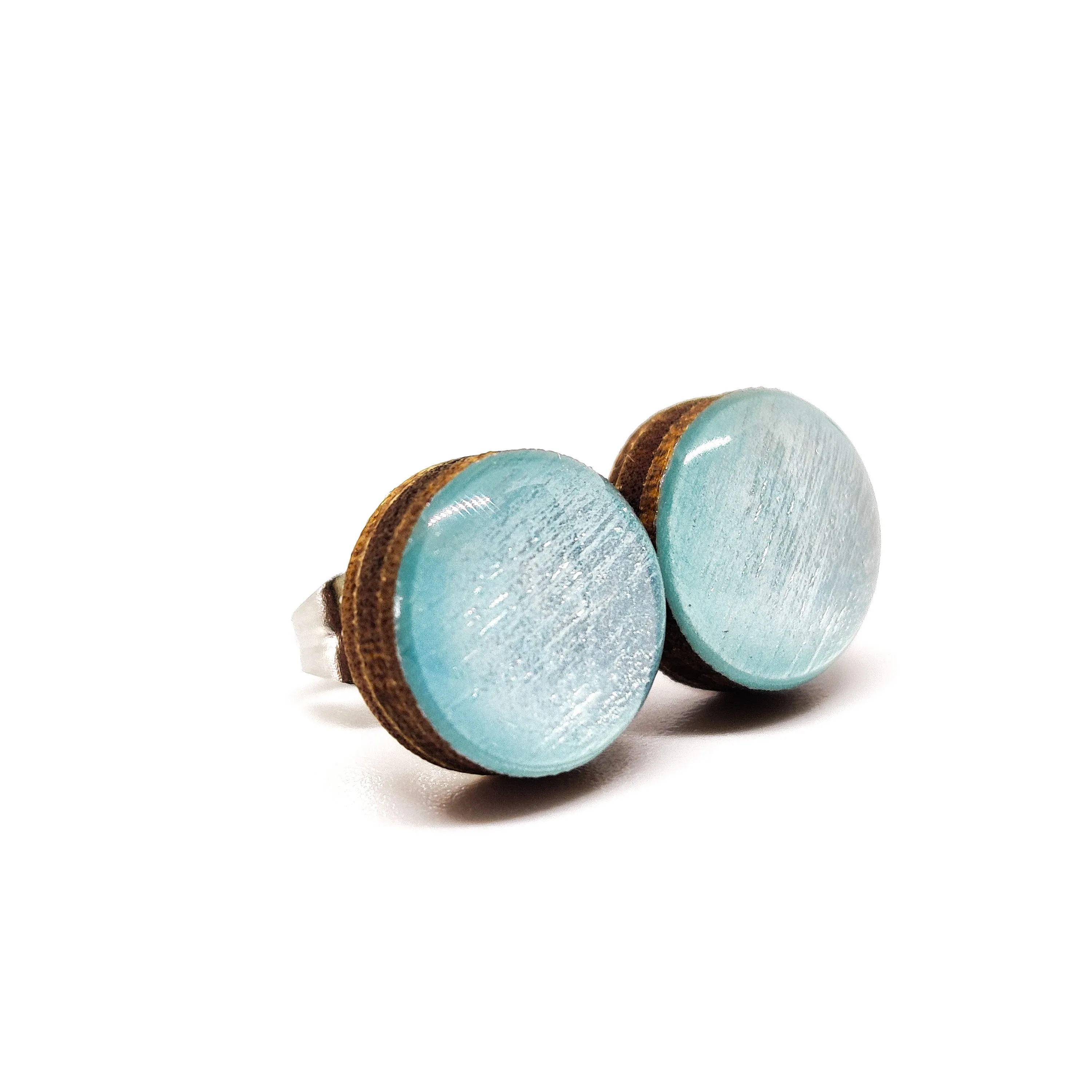 Ice Blue Shimmer Stud Earrings by Candi Cove Designs
