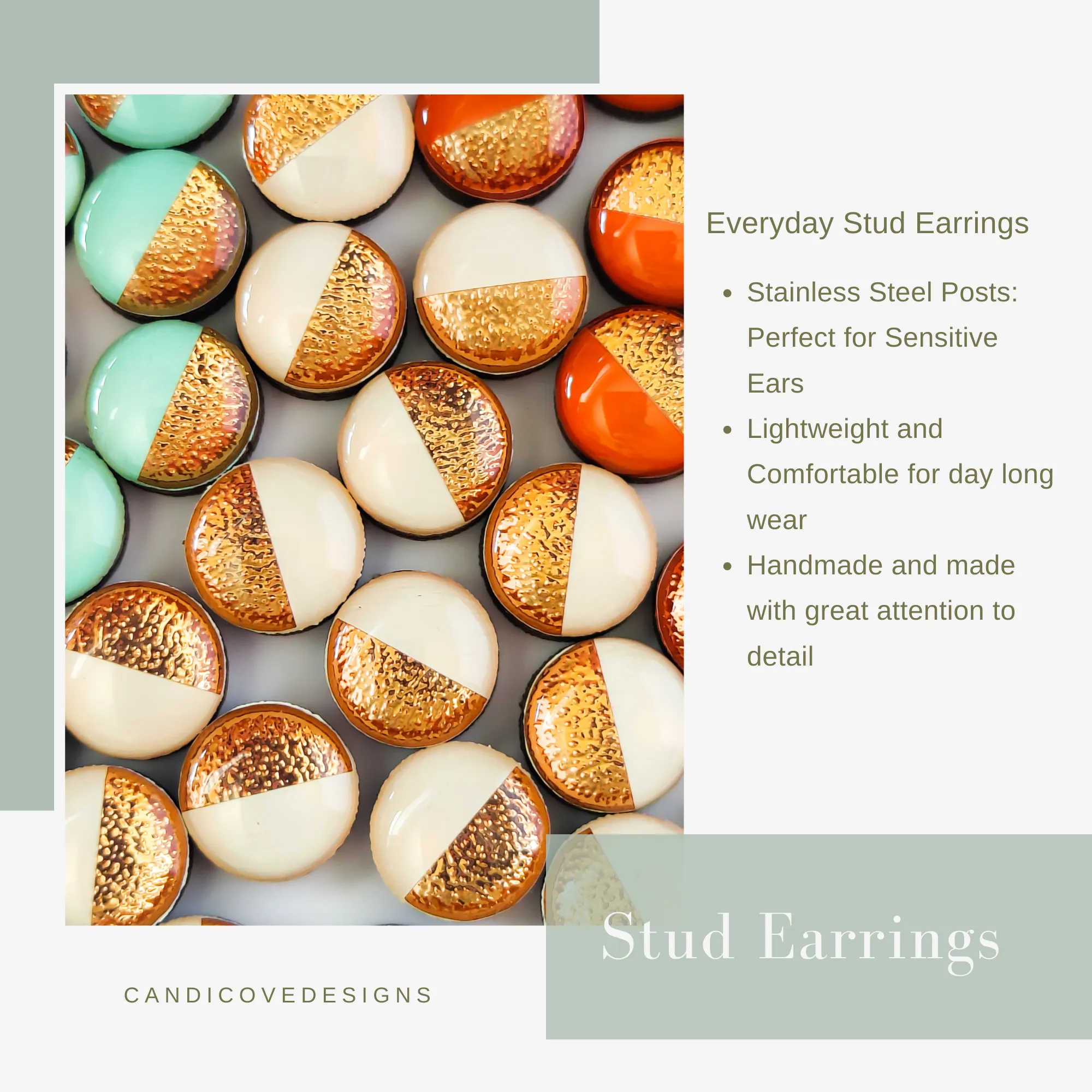 Ice Blue Shimmer Stud Earrings by Candi Cove Designs