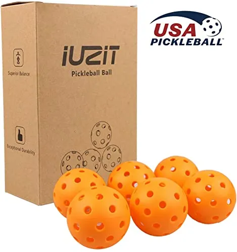 IUZIT Outdoor Pickleball Balls 40 Holes Specifically Designed for Pickleball Sport, High-Vis Optic Orange/Yellow Pickleballs USAPA Approved for Outdoor & Indoor Use