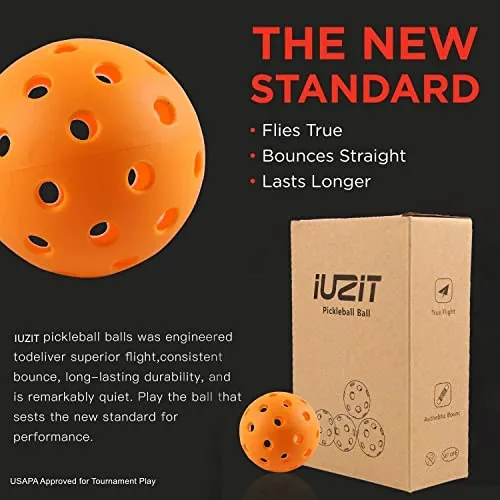 IUZIT Outdoor Pickleball Balls 40 Holes Specifically Designed for Pickleball Sport, High-Vis Optic Orange/Yellow Pickleballs USAPA Approved for Outdoor & Indoor Use