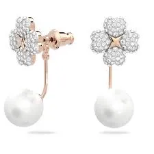 Latisha earring jackets Flower, White, Rose gold-tone plated 5636487