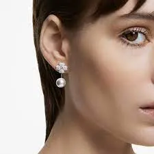 Latisha earring jackets Flower, White, Rose gold-tone plated 5636487