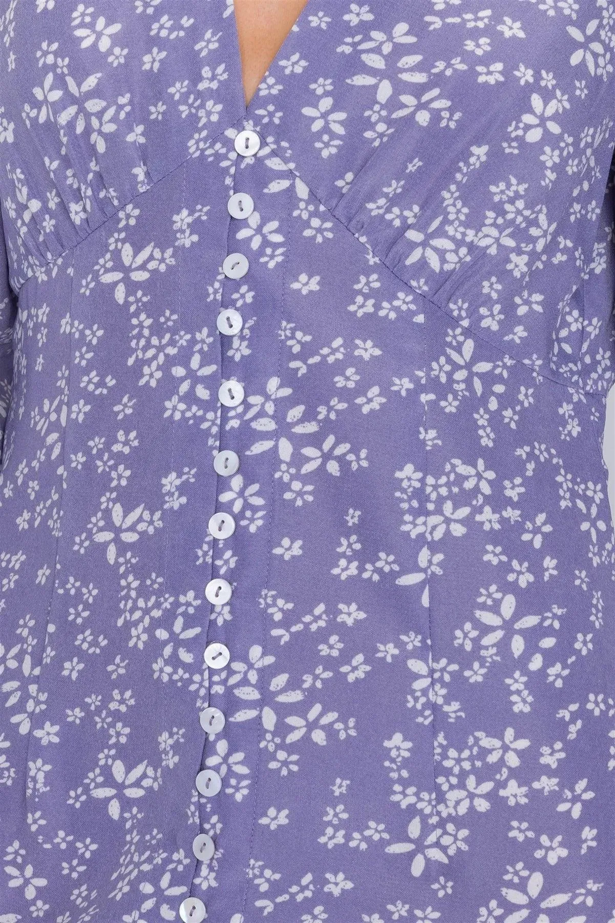 Lavender White Modern Floral Mid Center Slit Chic Midi Dress  /4-2-1