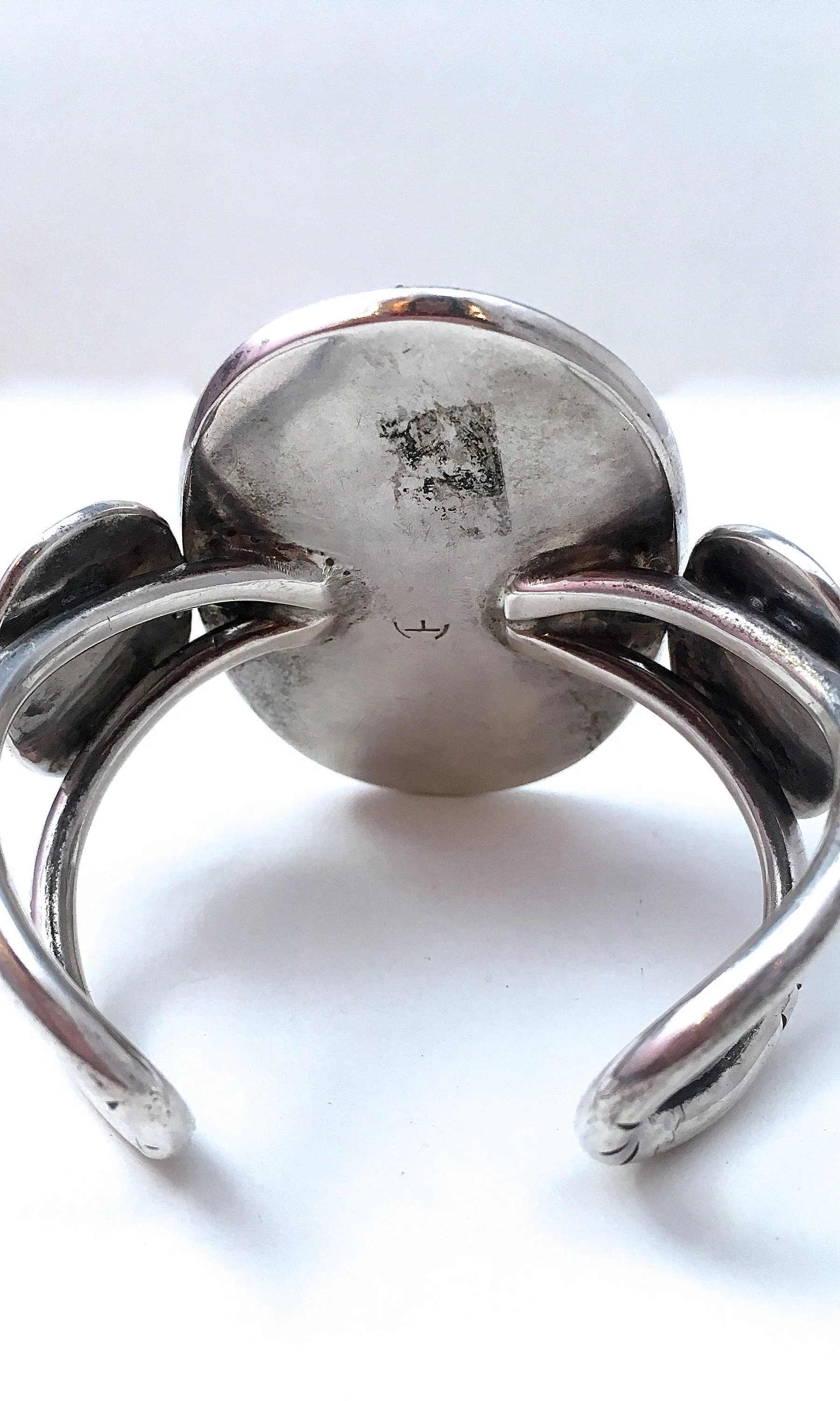 LIZARD JASPER 1970s Large Statement Silver and Green Cuff