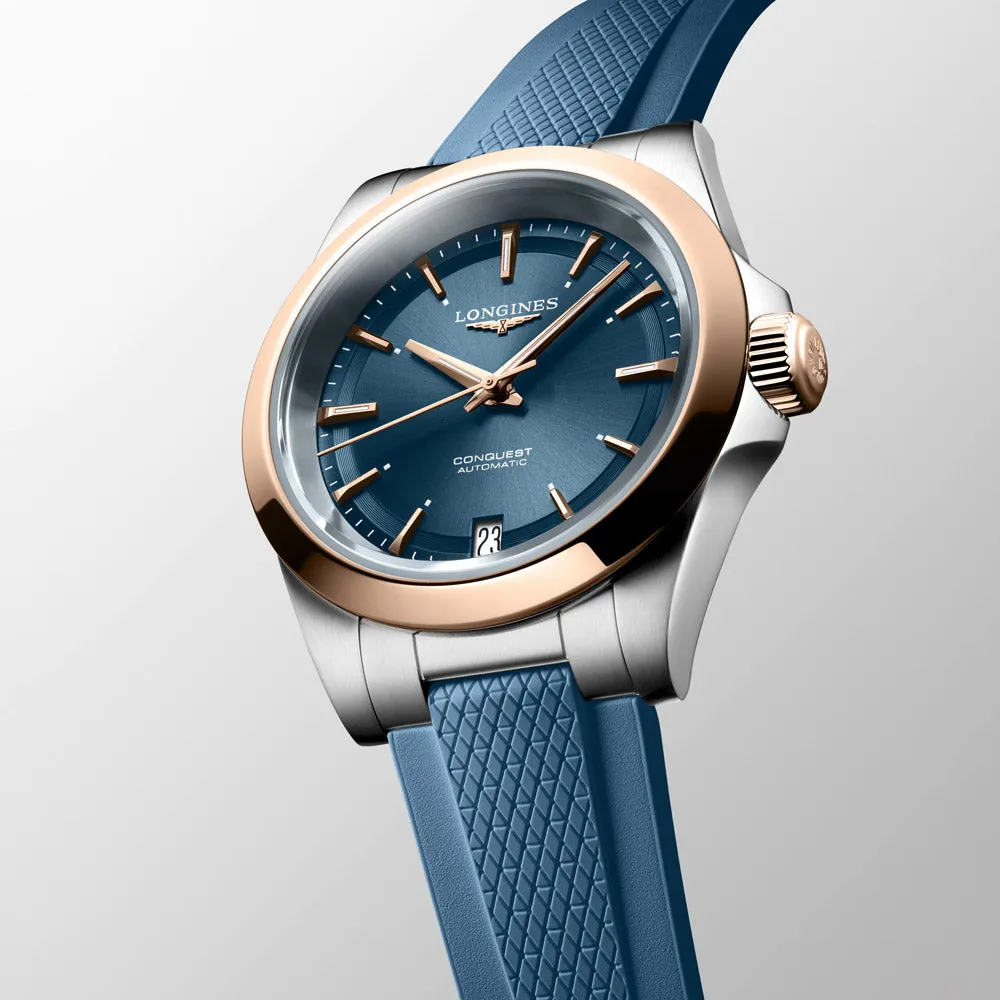 Longines Conquest 34mm Blue Dial 18ct Rose Gold Capped Steel Automatic Ladies Watch L3.430.5.92.9