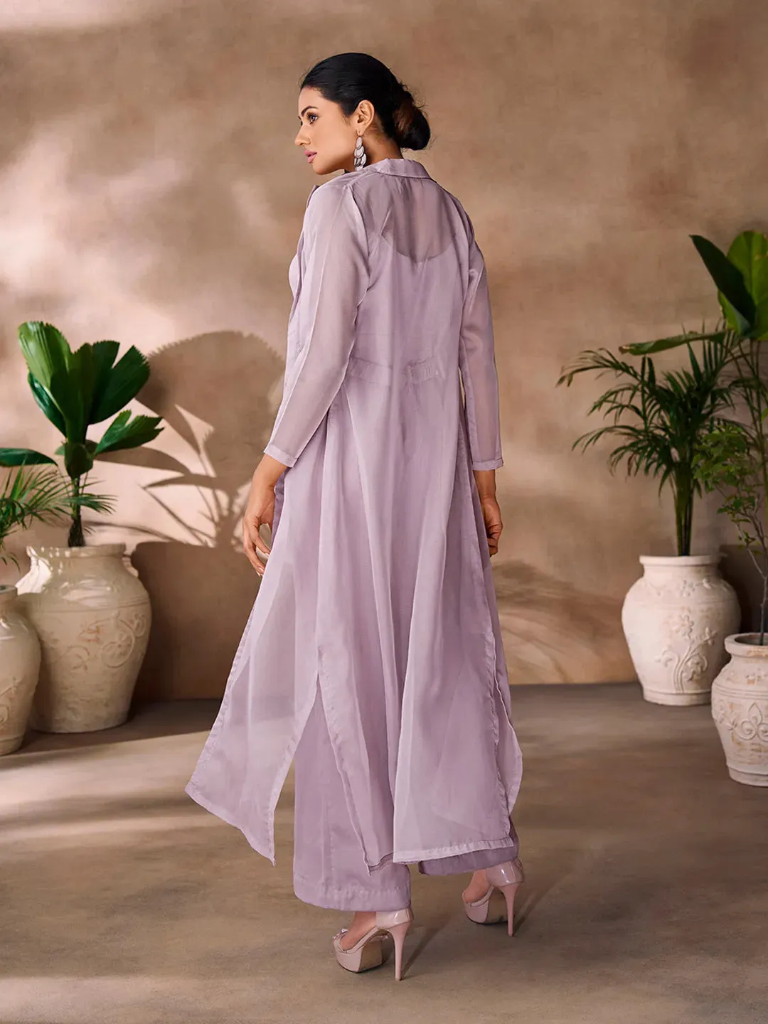 Luxurious Lavender Organza Hand Worked Co-Ord Set