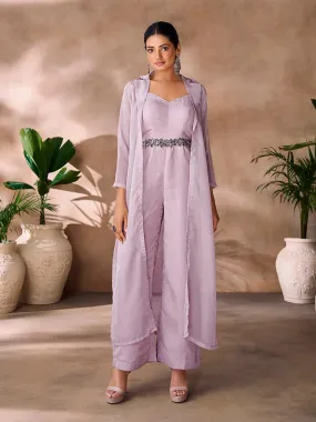 Luxurious Lavender Organza Hand Worked Co-Ord Set