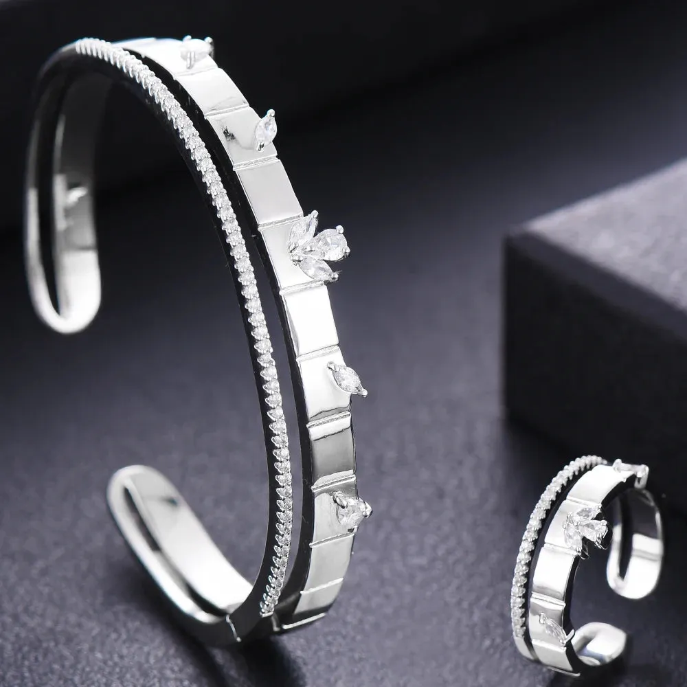 Luxury Trendy Bangle Rings Luxury Disco Stackable Jewelry Set For Women