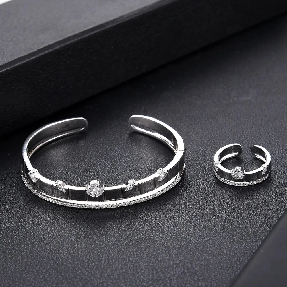 Luxury Trendy Bangle Rings Luxury Disco Stackable Jewelry Set For Women