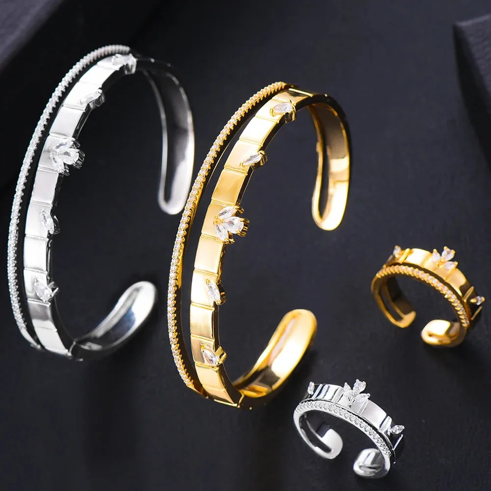 Luxury Trendy Bangle Rings Luxury Disco Stackable Jewelry Set For Women