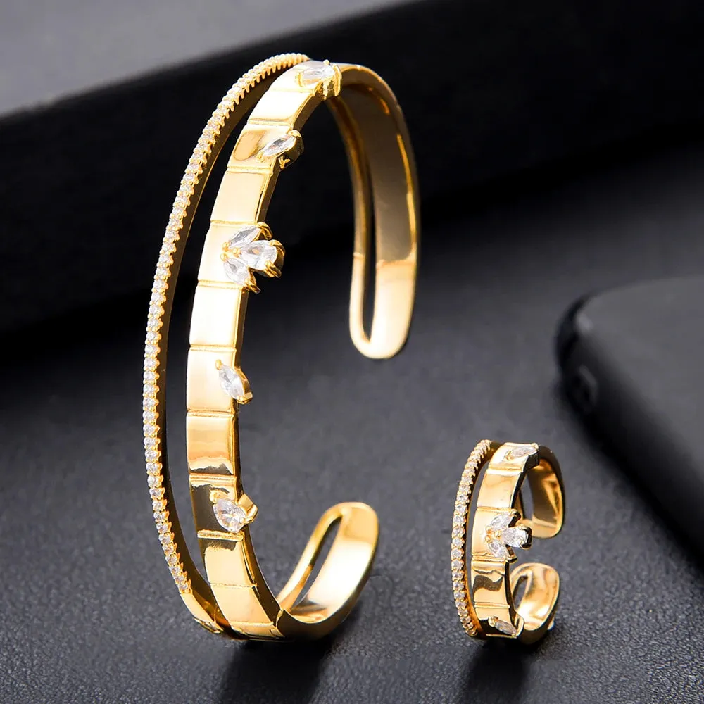 Luxury Trendy Bangle Rings Luxury Disco Stackable Jewelry Set For Women