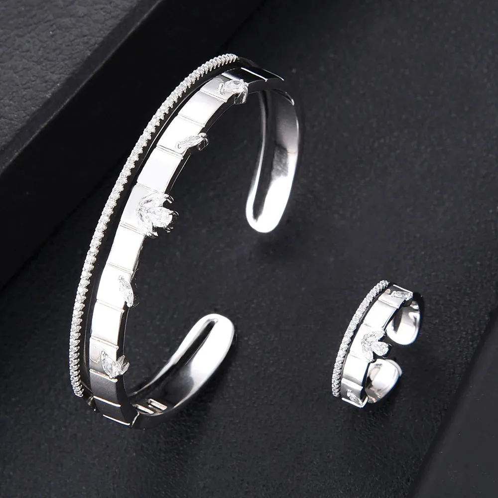 Luxury Trendy Bangle Rings Luxury Disco Stackable Jewelry Set For Women