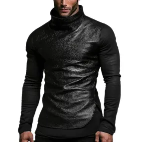 Men's Turtleneck Leather Sweatshirt 77323725F