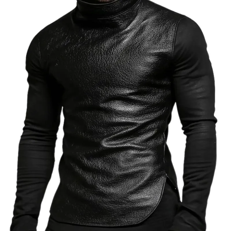 Men's Turtleneck Leather Sweatshirt 77323725F