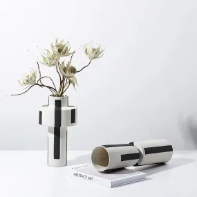 Minimalist Hand Painted Ceramic Vase With Vertical Lines