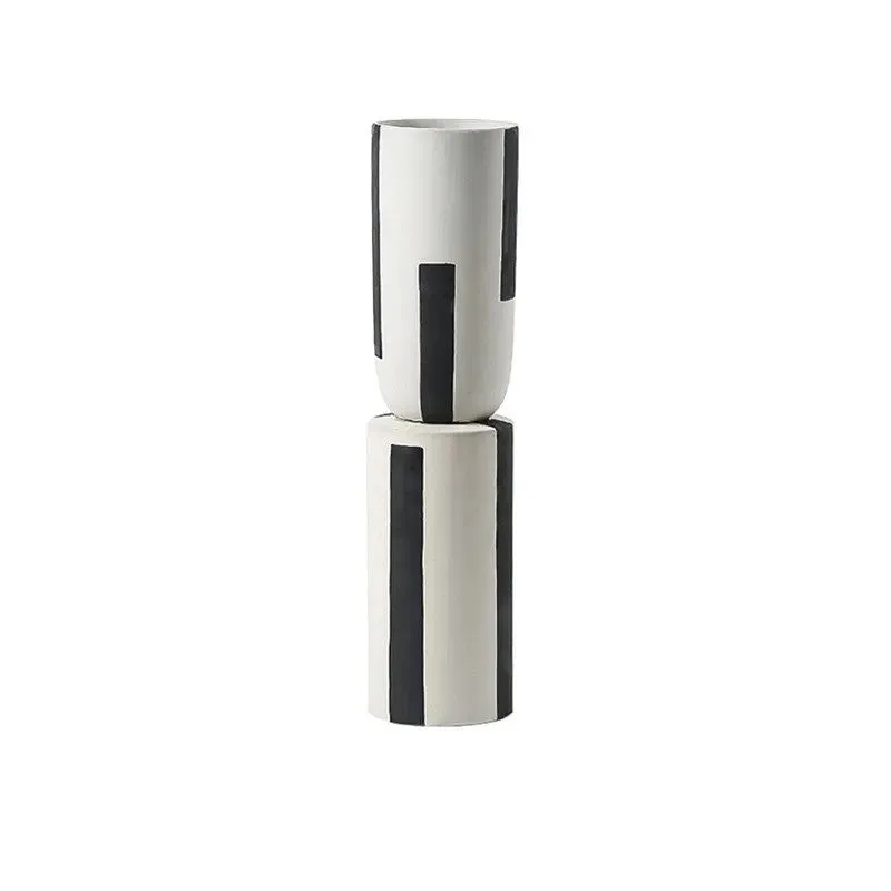 Minimalist Hand Painted Ceramic Vase With Vertical Lines