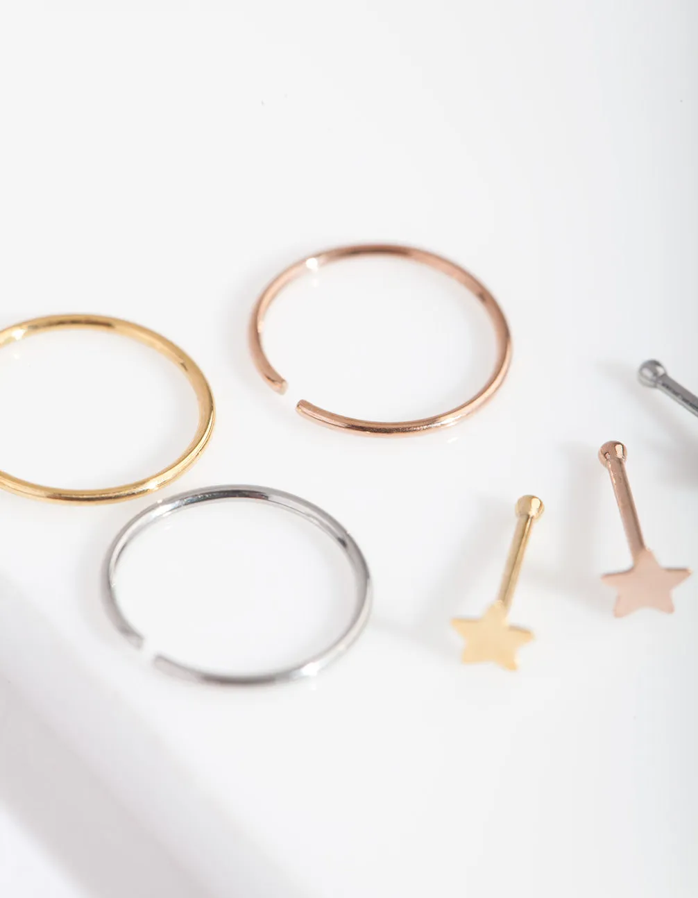 Mixed Metal Fine Star Nose Piercing 6-Pack