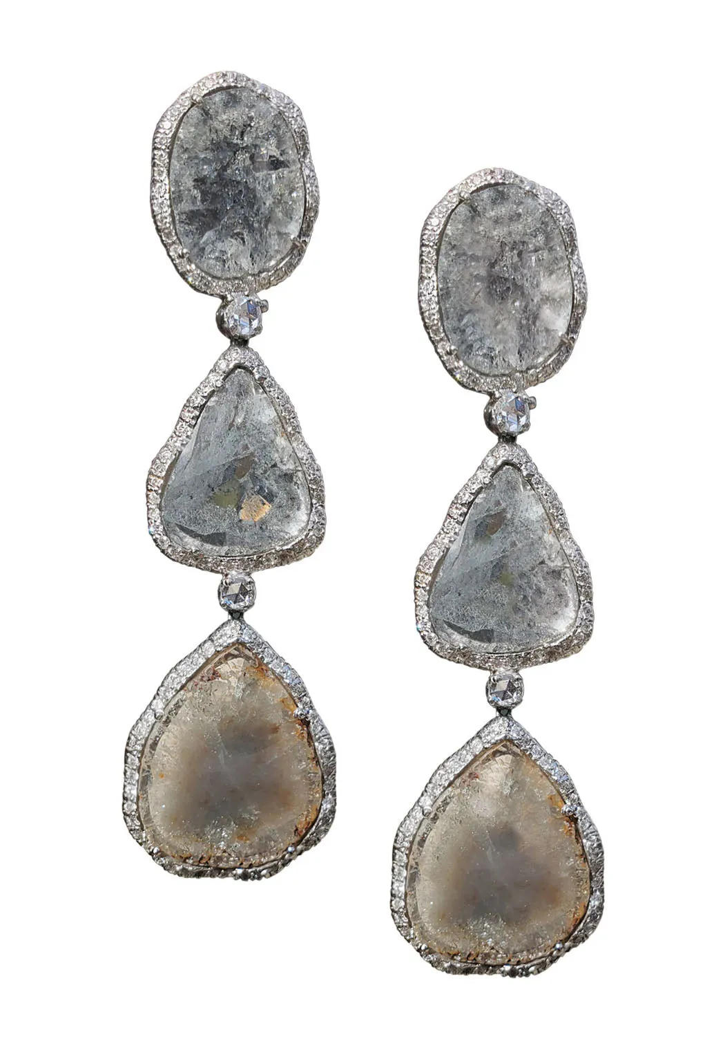 Mo & Me 18KWG & Silver Grey Diamond Slice Dangle Earrings