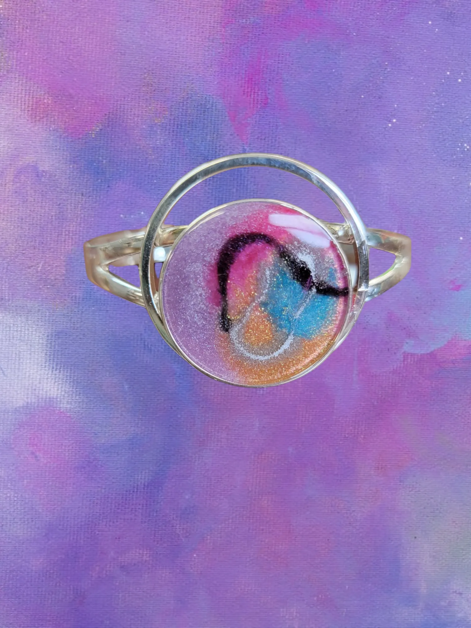 Modern  Sterling Resin Art Statement Cuff