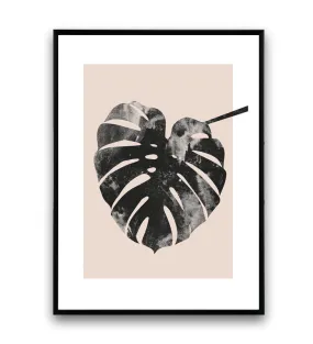 Monstera leaf print, pink wall decor, watercolor art print, nordic design