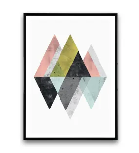 Mountains geometric abstract print in pastel colors