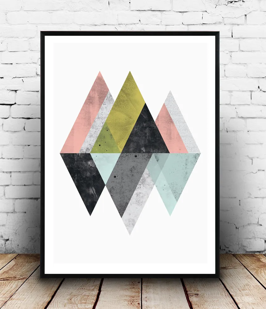 Mountains geometric abstract print in pastel colors