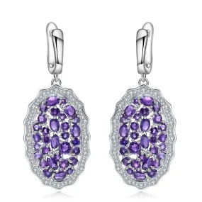 Natural Amethyst Oval Silver Drop Earrings for Women