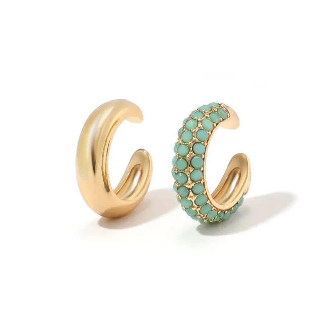 New Arrival Multicolor CZ Crystal Ear Cuff Stackable C Shaped Ear Clips