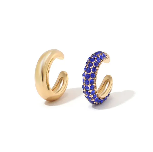 New Arrival Multicolor CZ Crystal Ear Cuff Stackable C Shaped Ear Clips