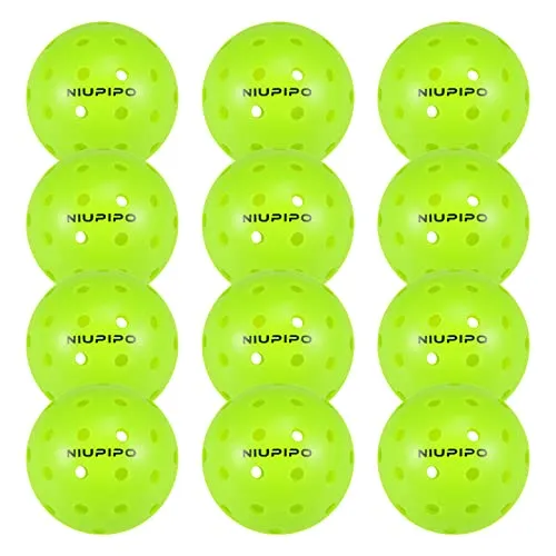 niupipo Pickleball Balls, Outdoor Pickleball Balls, USAPA Approved 40 Holes Pickle Balls for Tournament Play, Pickleball Balls, High Elasticity & Durable, Green, 12 Pickleball Balls Pack