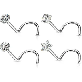 Nose Screw Set Zirconia Silver, 4  pieces