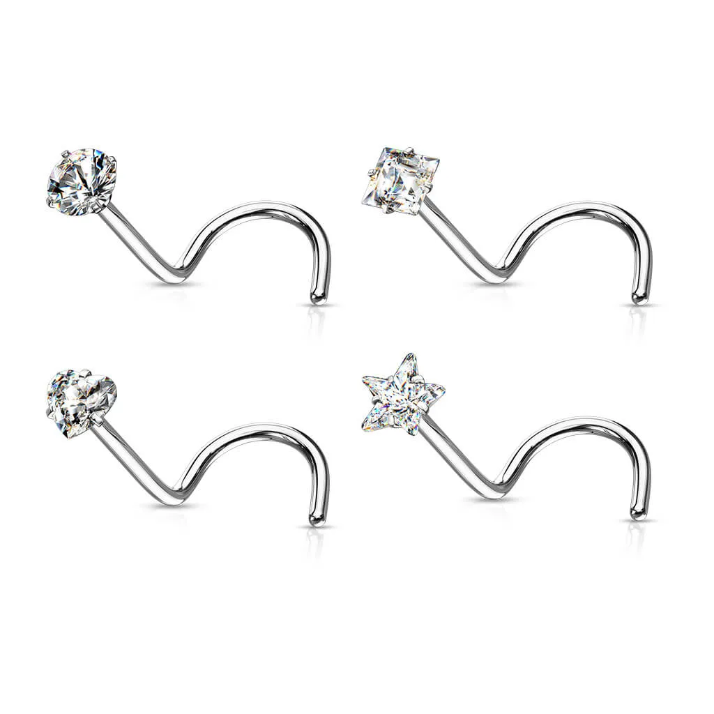Nose Screw Set Zirconia Silver, 4  pieces