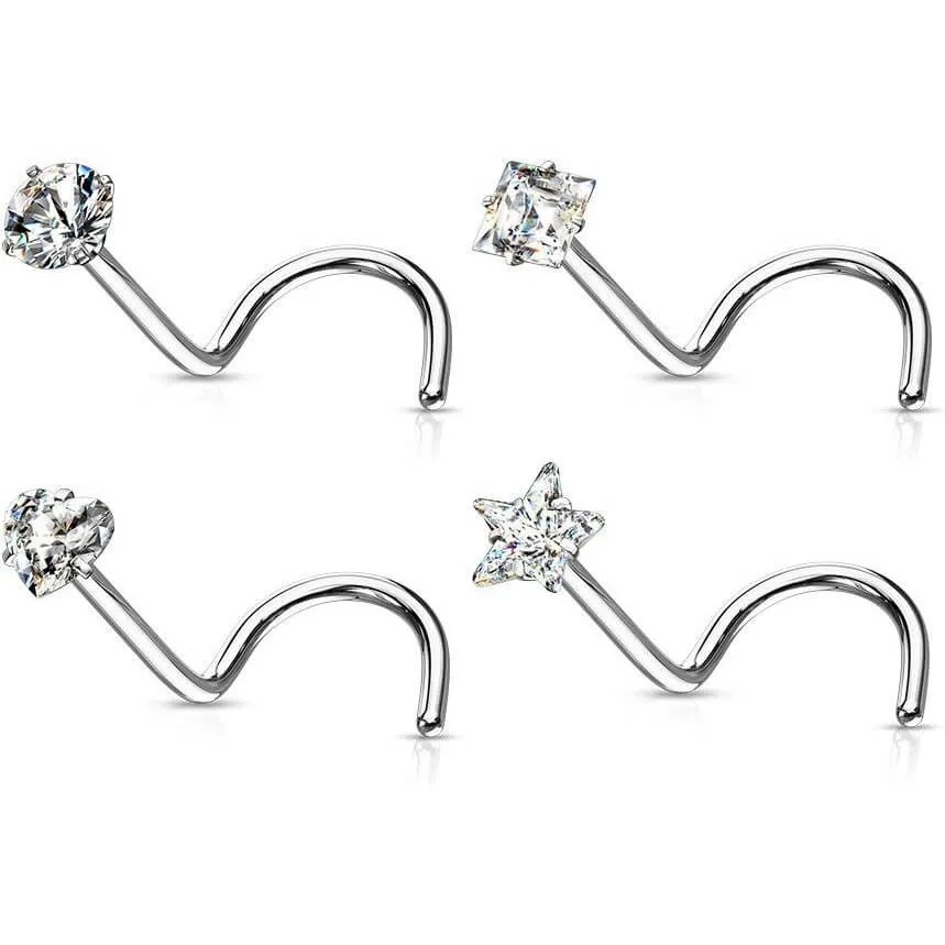 Nose Screw Set Zirconia Silver, 4  pieces