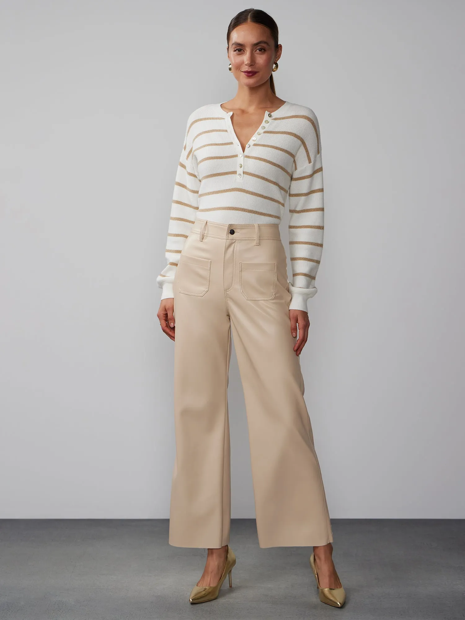 Patch Pocket Vegan Leather Wide Leg Pant