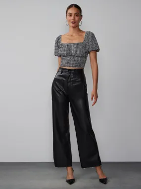Patch Pocket Vegan Leather Wide Leg Pant