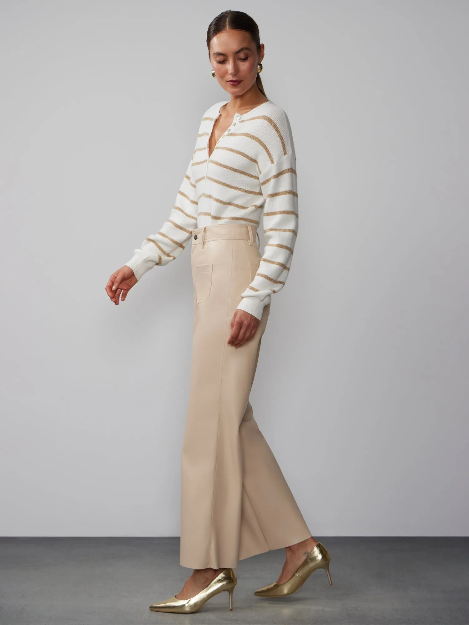 Patch Pocket Vegan Leather Wide Leg Pant