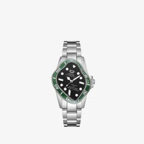 PEA101 Silver Precision Steel | Green Bezel | Black Dial 32mm