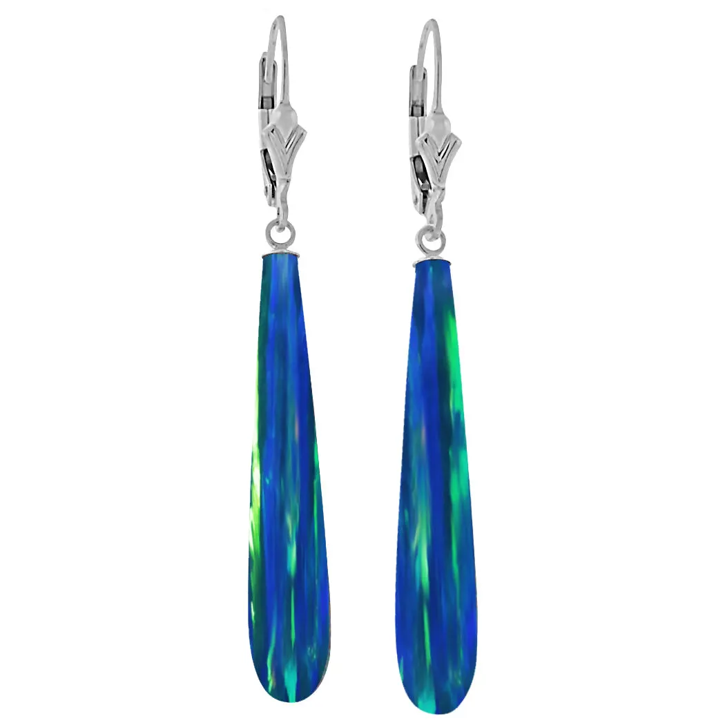 Perrin: Blue-Green Peacock Created Australian Opal Teardrop Leverback Earrings 925 Silver