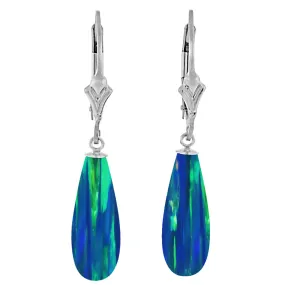 Perrin: Blue-Green Peacock Created Australian Opal Teardrop Leverback Earrings 925 Silver