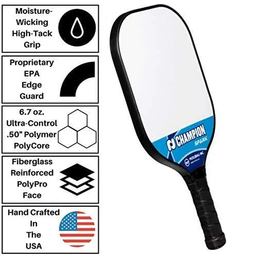 Pickleball Gift Bundle | Gifts for Him | Champion Spark Composite Pickleball Paddle   Sling Pickleball Bag   Paddle Cover   Outdoor & Indoor Pickleballs   Digital Book Download (for Him - Blue)