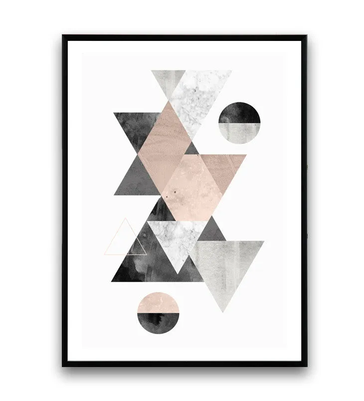 Pinkg and gray wall art, geometric triangle print