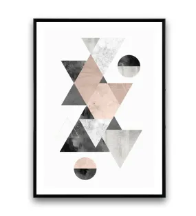 Pinkg and gray wall art, geometric triangle print