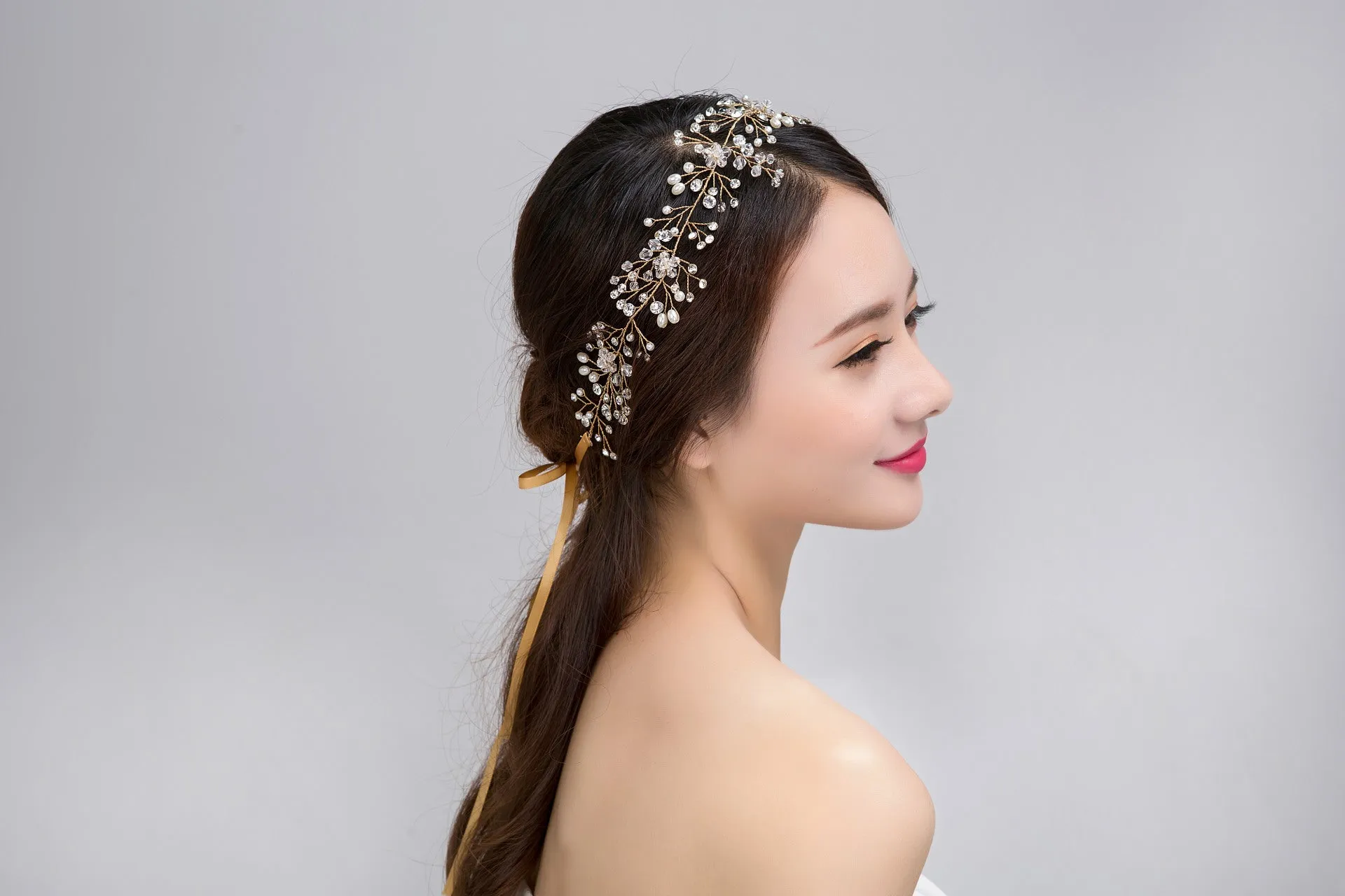 Pure Handmade Gold And Silver Crystal Bridal Hair Accessories