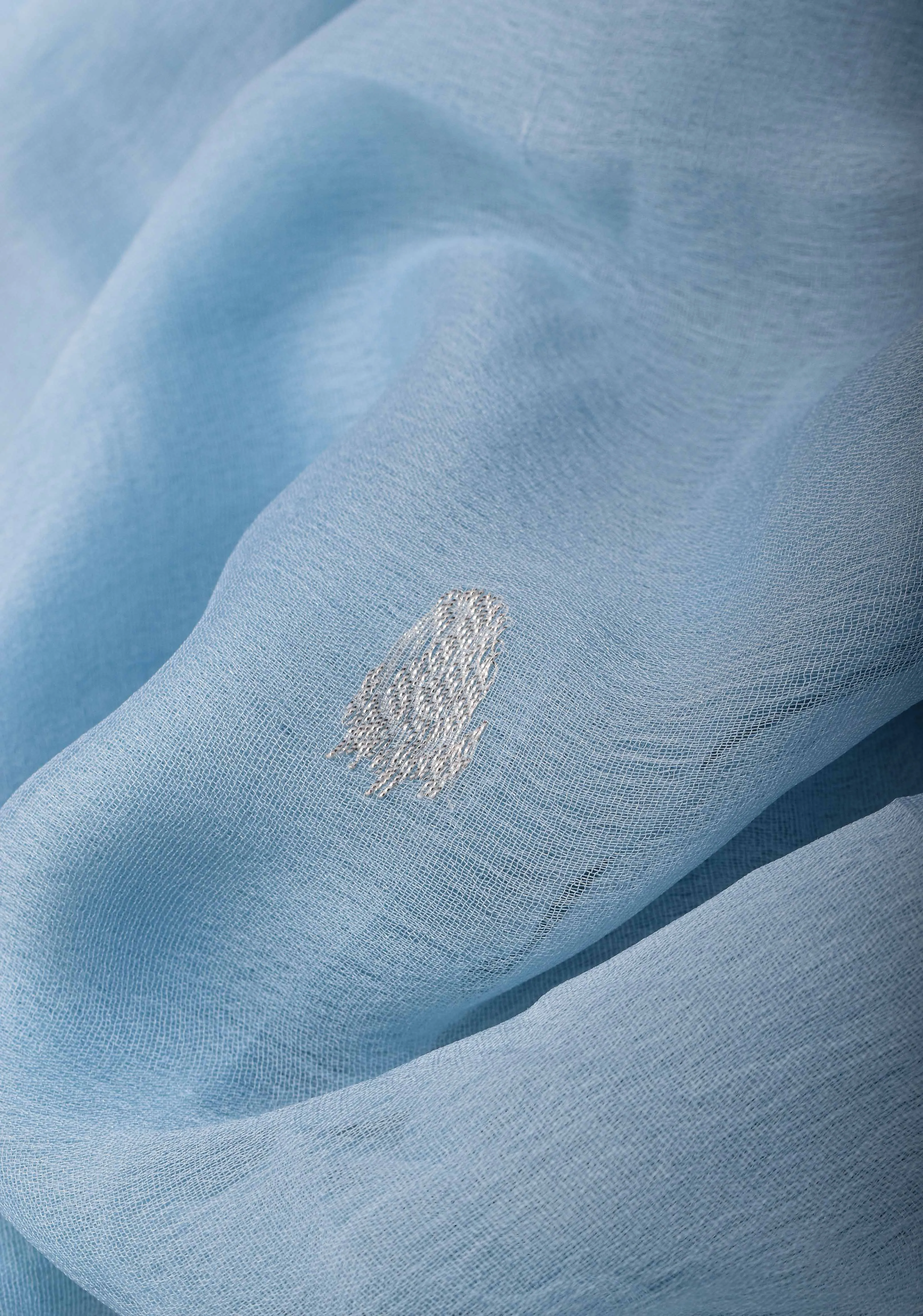 Pure Silk Chiffon Saree in Blue with Silver Zari Buttas and Border | SILK MARK CERTIFIED