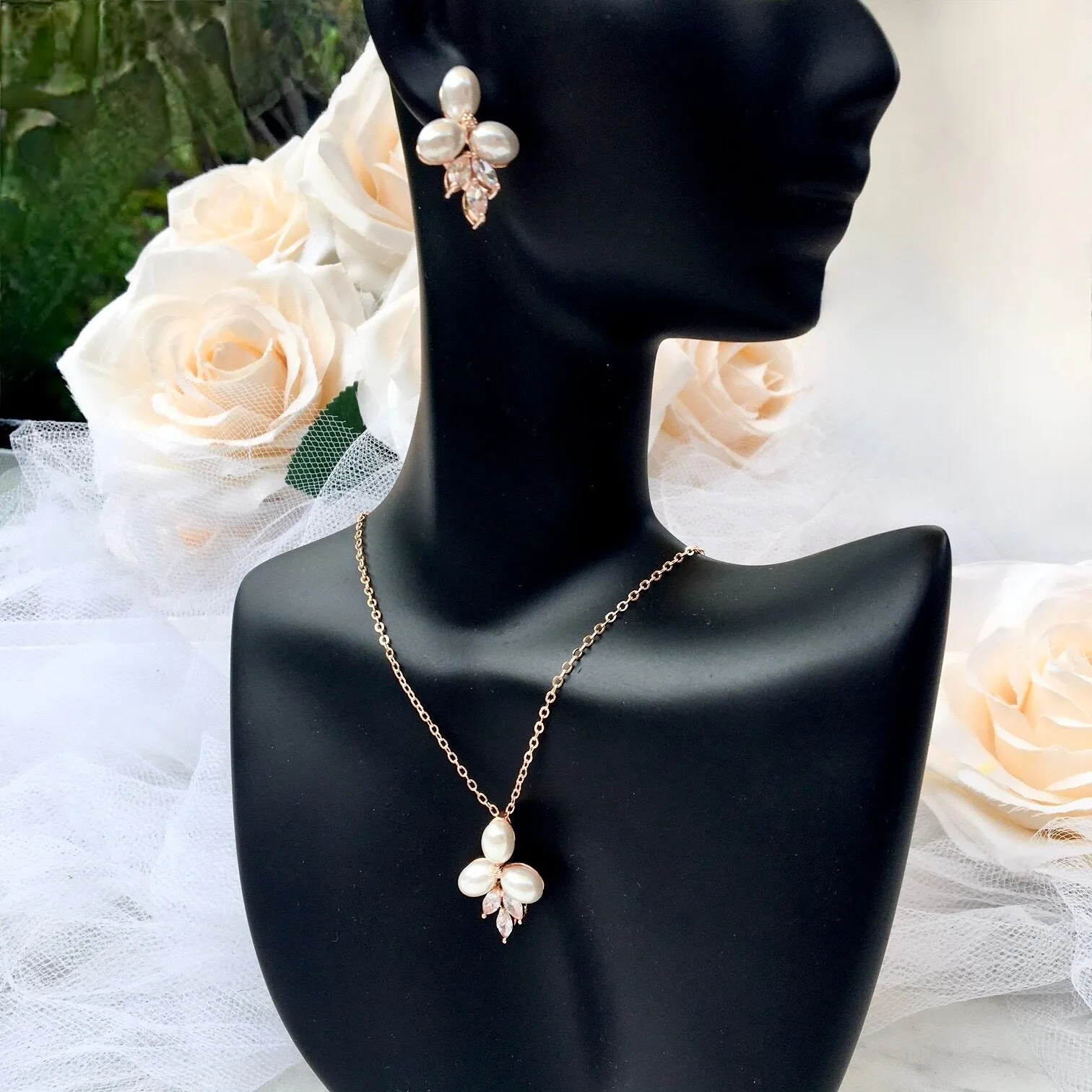 "Adonna" - Pearl Bridal Jewelry Set - Available in Silver, Rose Gold and Yellow Gold