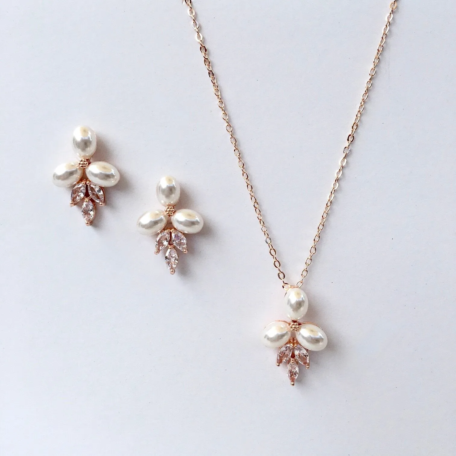 "Adonna" - Pearl Bridal Jewelry Set - Available in Silver, Rose Gold and Yellow Gold