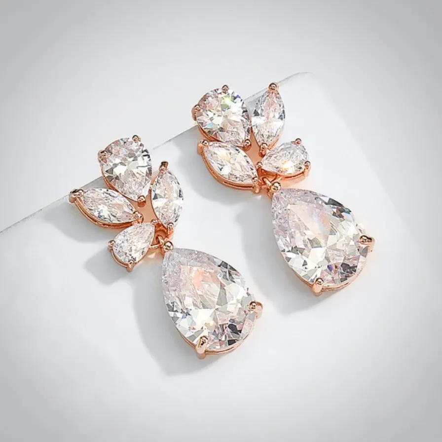 "Arista" - Cubic Zirconia Bridal Drop Earrings - Available in Rose Gold and Silver