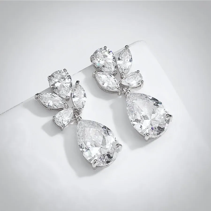 "Arista" - Cubic Zirconia Bridal Drop Earrings - Available in Rose Gold and Silver